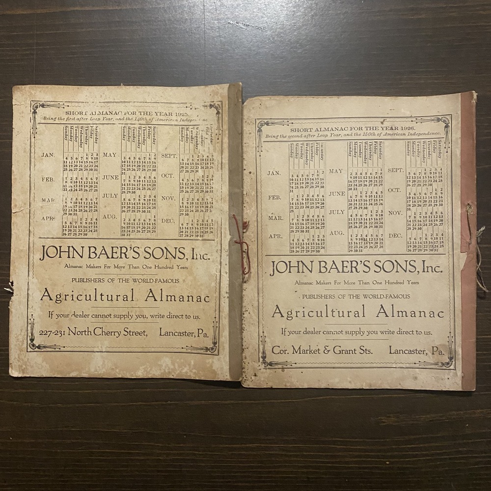 9 Antique Agricultural Almanacs 1920-1922 1924-1929 John Baer's Sons Lancaster - Picture 13 of 16